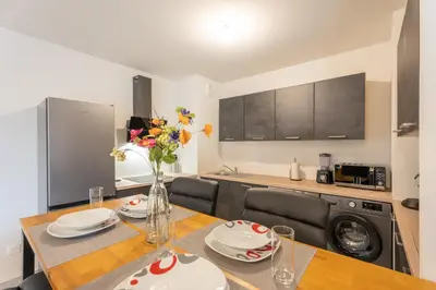 Cuisine ou kitchenette dans l'établissement Alcazar Bel Appartement Saint-Louis Parking Prive