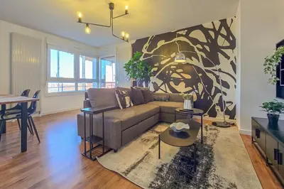 Coin salon dans l'établissement Beautiful apartment 4 people Near Basel WiFi