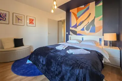 Un ou plusieurs lits dans un hébergement de l'établissement Beautiful apartment 4 people Near Basel WiFi