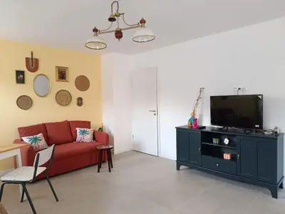 Télévision ou salle de divertissement dans l'établissement Le Petit Baz'Art 2 pièces proche Colmar