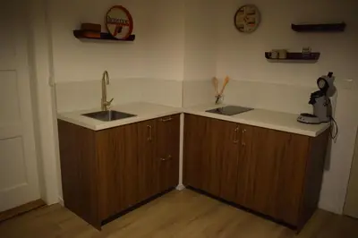 Cuisine ou kitchenette dans l'établissement Le 70s 2 pièces proche Colmar