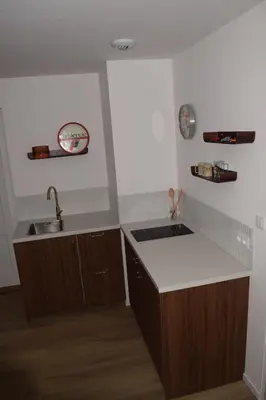 Cuisine ou kitchenette dans l'établissement Le 70s 2 pièces proche Colmar