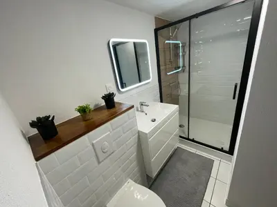 Salle de bains dans l'établissement Le palmier