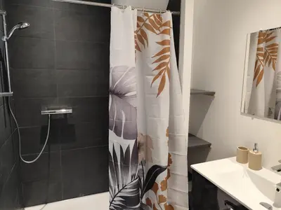 Salle de bains dans l'établissement Au pied du Château d'Isenbourg, très beau F4 neuf avec jardin privé!