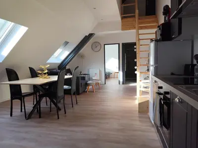 Cuisine ou kitchenette dans l'établissement Au pied du Château d'Isenbourg, très beau F4 neuf avec jardin privé!