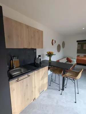 Cuisine ou kitchenette dans l'établissement Gîte l'Hortensia Rose