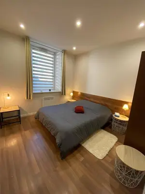 Un ou plusieurs lits dans un hébergement de l'établissement Appartement moderne et cosy - Le Refuge du Bonhomme