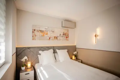 Un ou plusieurs lits dans un hébergement de l'établissement Harmonie - Proche Basel, élégant F2 avec chambre
