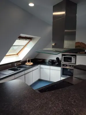 Cuisine ou kitchenette dans l'établissement La Maison Bleue