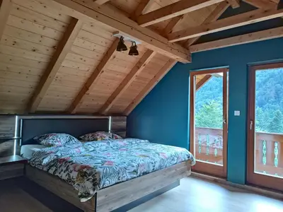Un ou plusieurs lits dans un hébergement de l'établissement Maison nature et calme - 3 chambres - Vue montagne
