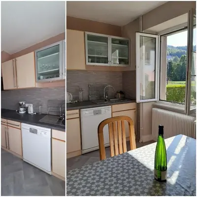 Cuisine ou kitchenette dans l'établissement Charmant gîte au pied des Vosges 4pers wifi