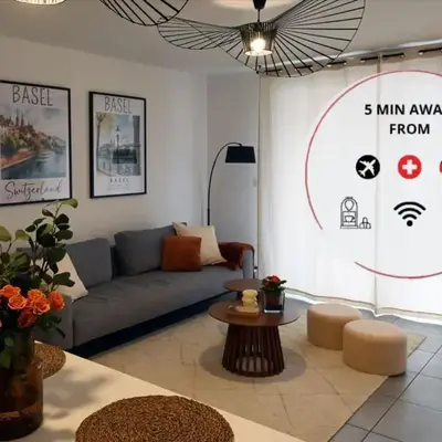 Bright Apartment 5 min from BASEL with Balcony & Free Private Parking