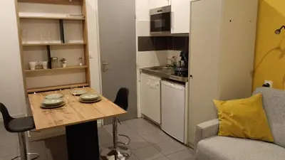 Cuisine ou kitchenette dans l'établissement Mulhouse Gare Studio Wifi