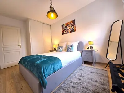 Un ou plusieurs lits dans un hébergement de l'établissement Jazz & Colmar - T2 - Free Parking - Centre ville- Colmar