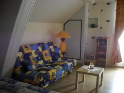 Coin salon dans l'établissement Apartment Wohnung am Rheinufer in Kunheim by Interhome