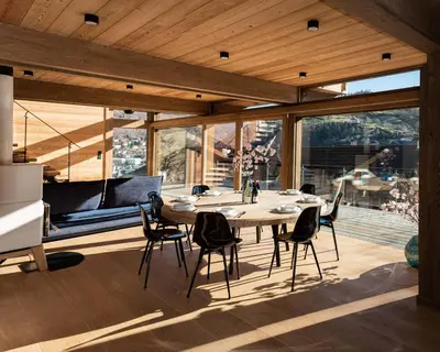 Coin salon dans l'établissement Fleur des Vosges Chalet, panorama of La Bresse