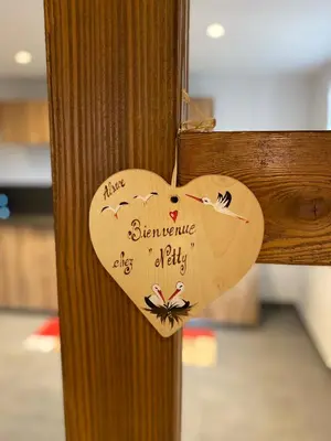 Un ou plusieurs lits dans un hébergement de l'établissement Chez Netty Gite avec sauna à Beblenheim
