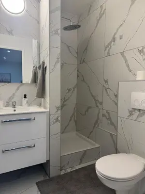 Salle de bains dans l'établissement Appart' Cosy proche Mulhouse