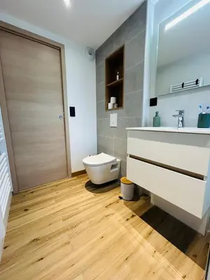 Salle de bains dans l'établissement le Jardin du lac Appartement Cosy au calme