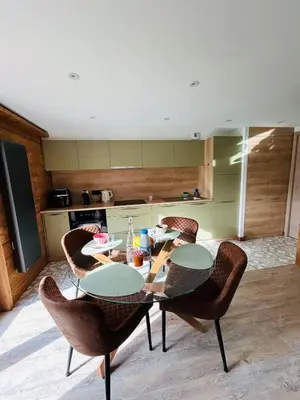 Cuisine ou kitchenette dans l'établissement le Jardin du lac Appartement Cosy au calme