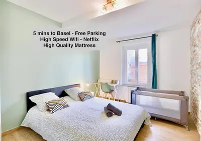 Un ou plusieurs lits dans un hébergement de l'établissement 5 mins to Basel - Private Parking Space - Fully Renovated
