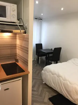 Cuisine ou kitchenette dans l'établissement Cozy studio face Gare tgv Mulhouse