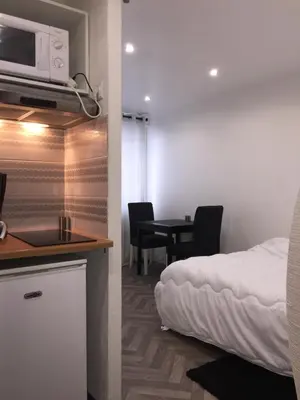 Cuisine ou kitchenette dans l'établissement Cozy studio face Gare tgv Mulhouse