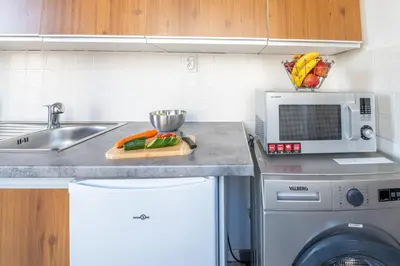Cuisine ou kitchenette dans l'établissement Studio 3pers, proche gare, aéroport et frontière