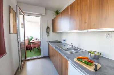 Cuisine ou kitchenette dans l'établissement Studio 3pers, proche gare, aéroport et frontière