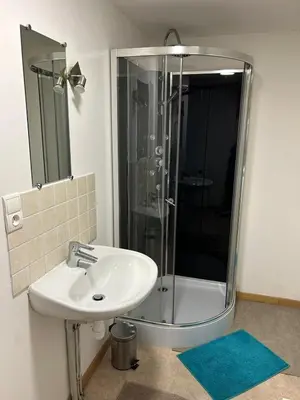 Salle de bains dans l'établissement Gites De La Racine