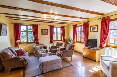 Télévision ou salle de divertissement dans l'établissement Maison Gîte Au Tonnelier