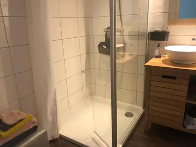Salle de bains dans l'établissement Gite Jasmin