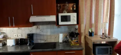 Cuisine ou kitchenette dans l'établissement Le Repaire du Golfeur de la Largue - Mooslargue