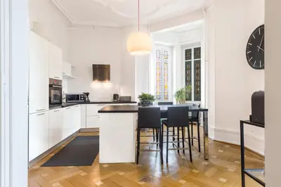 Cuisine ou kitchenette dans l'établissement Luxueux Appartement Haussmannien Centre Ville