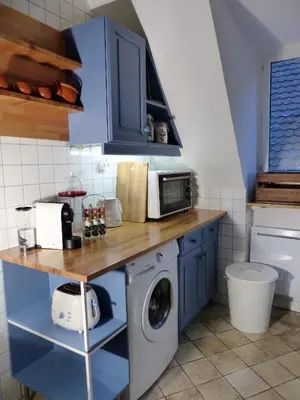 Cuisine ou kitchenette dans l'établissement La Venise bleue