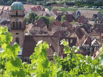 Vue générale sur Kaysersberg ou vue de la ville depuis l'hôtel