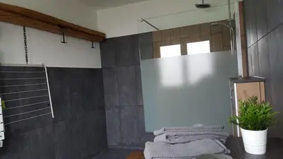 Salle de bains dans l'établissement Au Petit Bonheur Charmant Gite Colmar