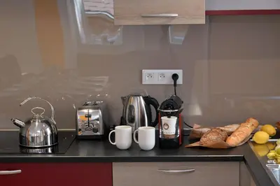 Cuisine ou kitchenette dans l'établissement Les Suites Du Cygne