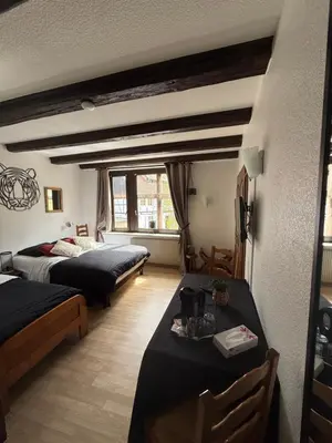 Un ou plusieurs lits dans un hébergement de l'établissement Chambres - zimmer Wistub Le PasSage