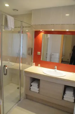 Salle de bains dans l'établissement Hotel Restaurant Au Parc des Cigognes