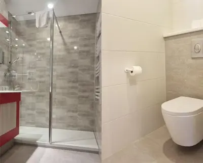 Salle de bains dans l'établissement Hotel Restaurant Au Parc des Cigognes