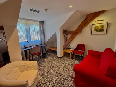 Coin salon dans l'établissement Hôtel Restaurant Logis Auberge Sundgovienne