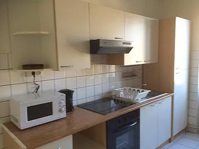 Cuisine ou kitchenette dans l'établissement L'Appart Bleu - Lumineux F3 Mulhouse Gare/Centre