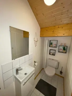 Salle de bains dans l'établissement Chalet tout confort 'Le Grand Pré', terrain clôturé, garage