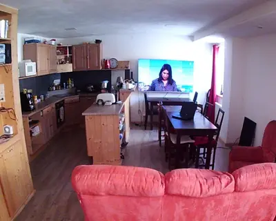 Cuisine ou kitchenette dans l'établissement maison bleue