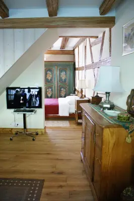 Télévision ou salle de divertissement dans l'établissement Gîtes les bains