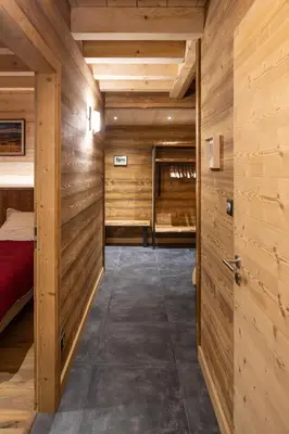 Un ou plusieurs lits dans un hébergement de l'établissement Chalet Horizon 180 4 étoiles Sauna
