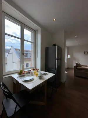 Coin salon dans l'établissement Le 3 - Joli appartement T3 Mulhouse centre, Neuf, calme et tout équipé - stationnement gratuit