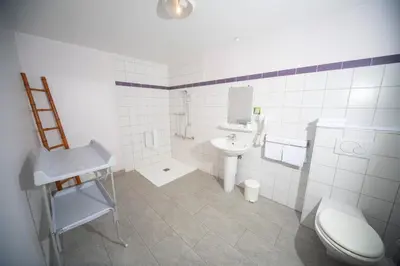 Salle de bains dans l'établissement Logis Hôtel & Restaurant Au Lion d'Or