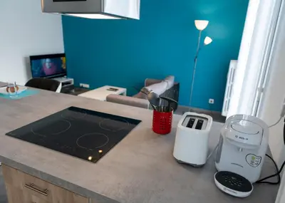 Cuisine ou kitchenette dans l'établissement Appart'Hôtel de la Gare